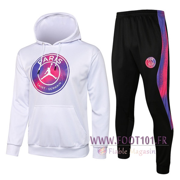 Ensemble Veste A Capuche Survetement Foot Jordan PSG Blanc 2021/2022