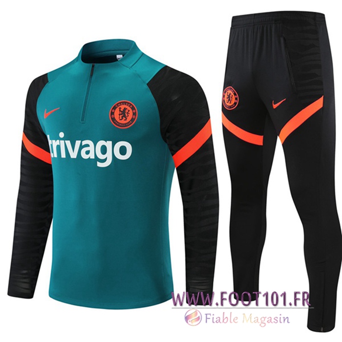 Ensemble Survetement de Foot FC Chelsea Enfant Vert Fonce/Noir 2021/2022 Ensemble Survetement de Foot FC Chelsea Enfant Vert Fonce/Noir 2021/2022