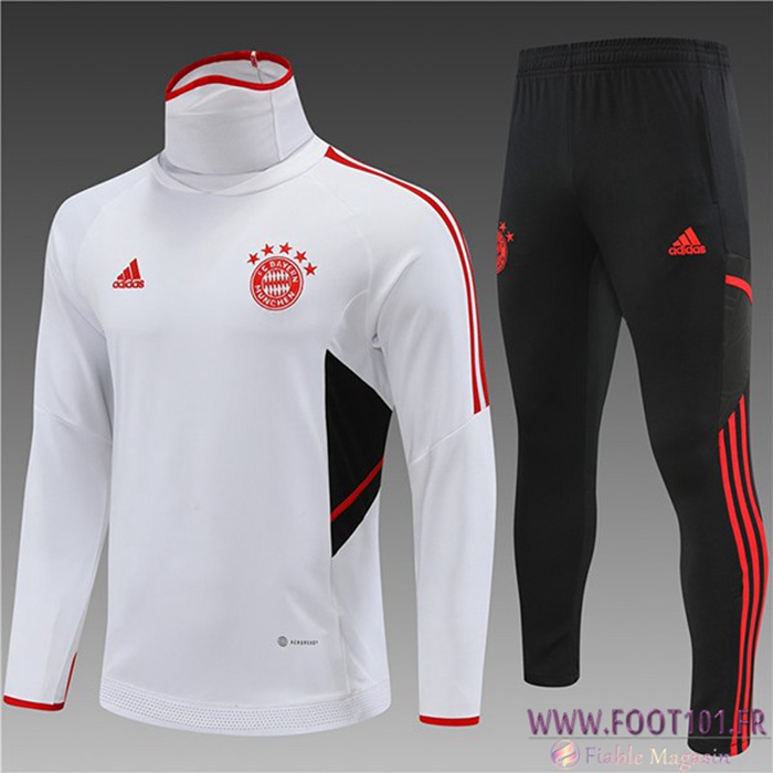 Ensemble Survetement de Foot Bayern Munich Enfant Col Haut Blanc 2022/2023 Ensemble Survetement de Foot Bayern Munich Enfant Col Haut Blanc 2022/2023
