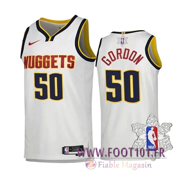 Maillot Denver Nuggets (GORDON #50) 2023/24 Blanc/Noir/Jaune  Maillot Denver Nuggets (GORDON #50) 2023/24 Blanc/Noir/Jaune