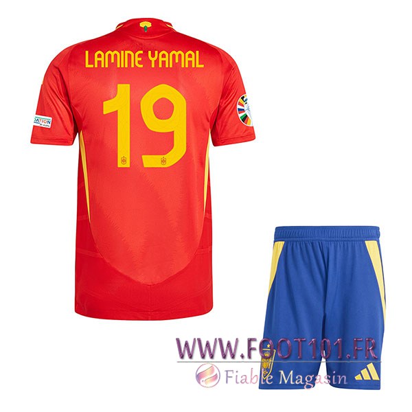 Maillot Espagne (LAMINE YAMAL #19) Enfant Domicile UEFA Euro 2024  Maillot Espagne (LAMINE YAMAL #19) Enfant Domicile UEFA Euro 2024