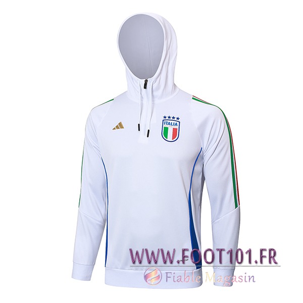 Veste A Capuche Italie Blanc/Bleu 2024/2025 Veste A Capuche Italie Blanc/Bleu 2024/2025