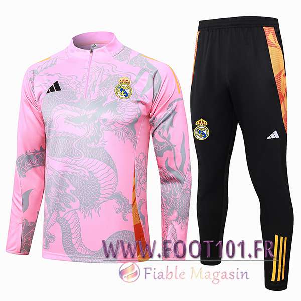 Ensemble Survetement de Foot Real Madrid Rose/Gris 2024/2025 -02 Ensemble Survetement de Foot Real Madrid Rose/Gris 2024/2025 -02