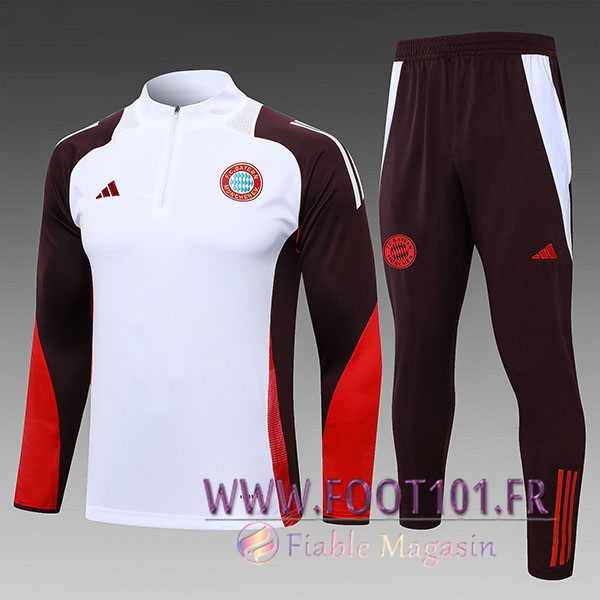 Ensemble Survetement de Foot Bayern Munich Enfant Blanc/Brun/Rouge 2024/2025 Ensemble Survetement de Foot Bayern Munich Enfant Blanc/Brun/Rouge 2024/2025