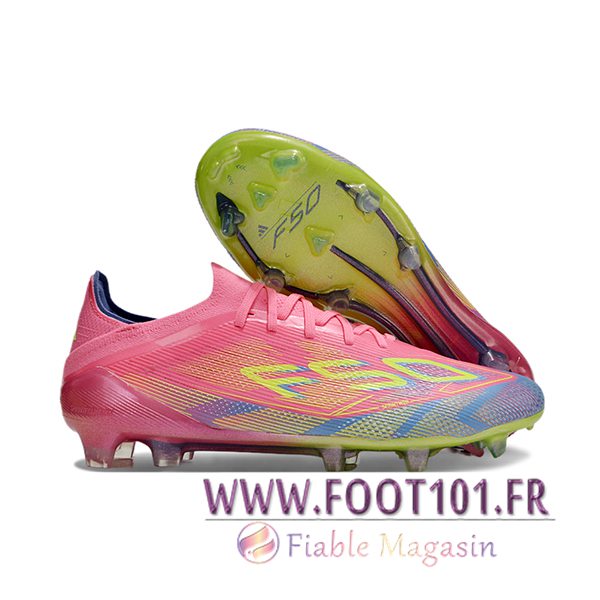 Adidas Chaussures de Foot F50 Elite FG Rose/Gris/Bleu Adidas Chaussures de Foot F50 Elite FG Rose/Gris/Bleu