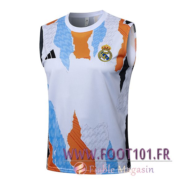 Training Debardeur Real Madrid Blanc/Jaune/Gris 2025/2026 Training Debardeur Real Madrid Blanc/Jaune/Gris 2025/2026