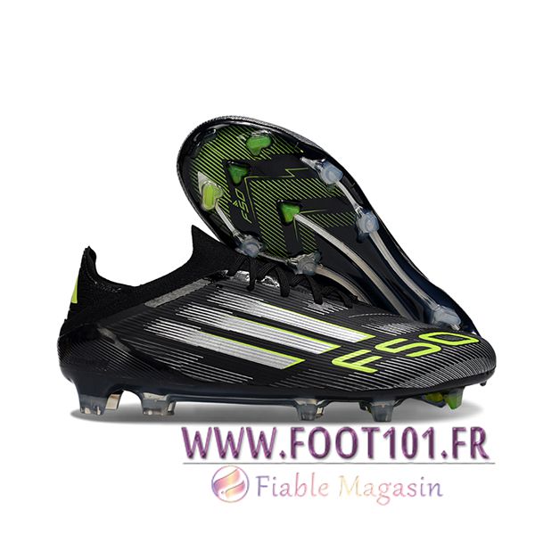 Adidas Chaussures de Foot F50 Elite FG Noir/Blanc/Vert Adidas Chaussures de Foot F50 Elite FG Noir/Blanc/Vert