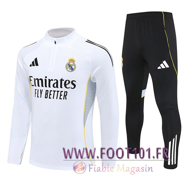 Ensemble Survetement de Foot Real Madrid Blanc 2025/2026 Ensemble Survetement de Foot Real Madrid Blanc 2025/2026