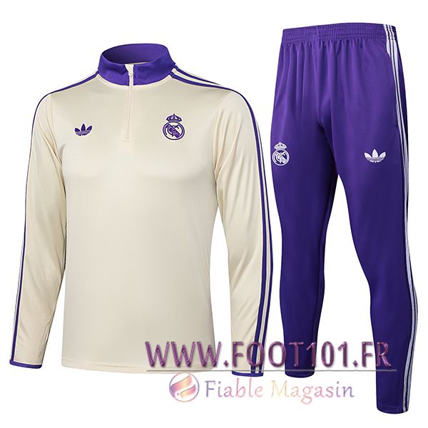 Ensemble Survetement de Foot Foot Real Madrid Beige/Pourpre 2025/2026 Ensemble Survetement de Foot Foot Real Madrid Beige/Pourpre 2025/2026
