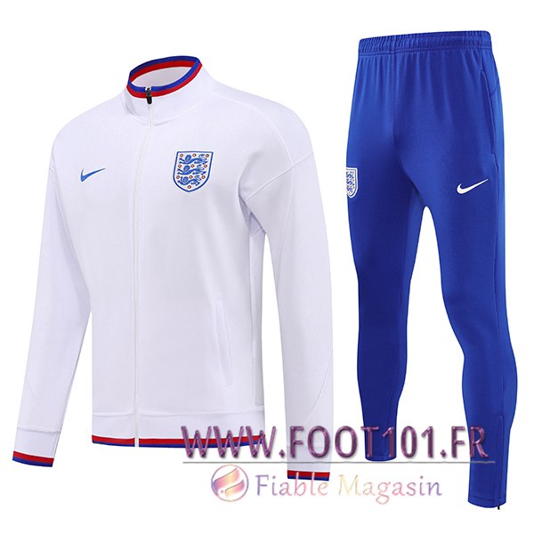 Ensemble Survetement de Foot Veste Angleterre Blanc/Rouge/Bleu 2025/2026 Ensemble Survetement de Foot Veste Angleterre Blanc/Rouge/Bleu 2025/2026